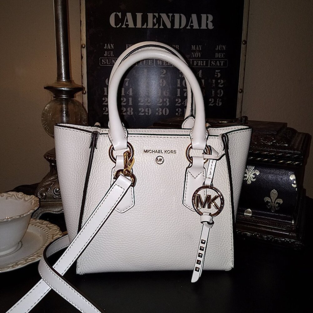 Michael Kors Small Kris Cream Leather Satchel Crossbody